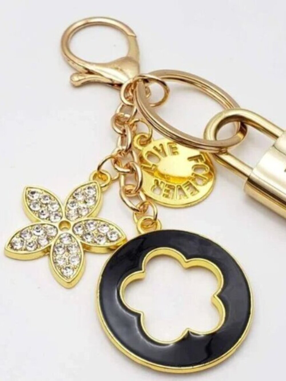 LV Authentic Gold Padlock 🔒 Key Set w/ Unbranded Flower Keychain Charm - Picture 2 of 8